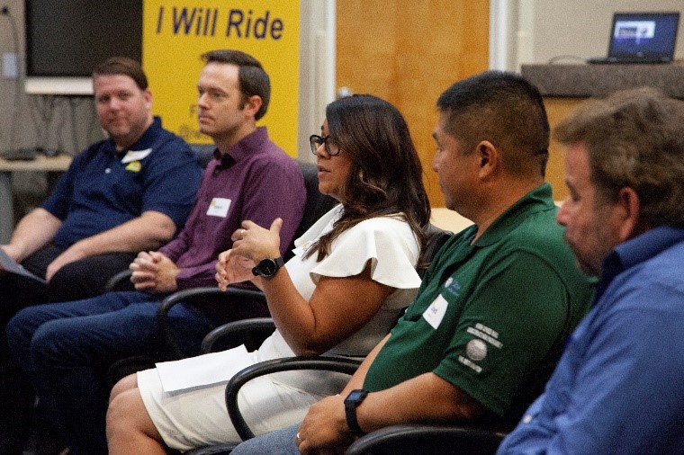High-speed rail professionals chat with students during a professional development event in Fresno, CA. 