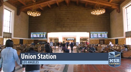 People walking inside Union Station in Los Angeles