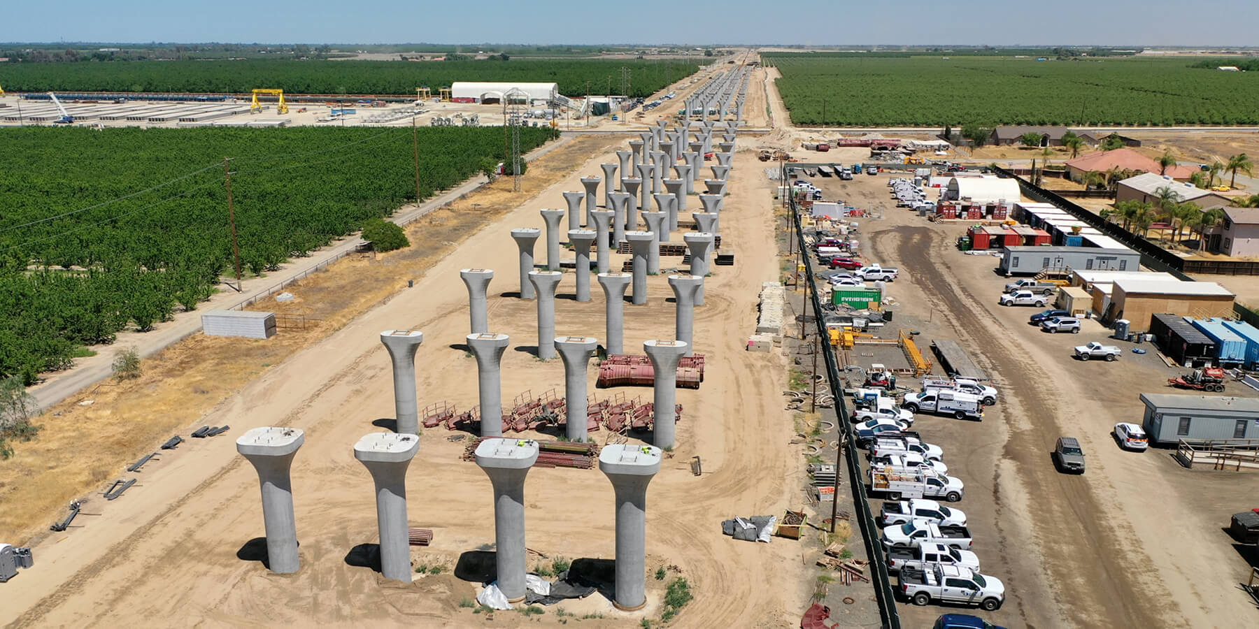Long shot of the columns that will make up the Hanford Viaduct.