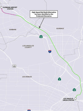 map of Burbank to Los Angeles proposed high-speed rail route