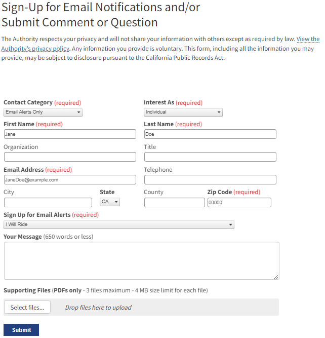 A screenshot if a sign-up form that is used as a helpful tool to understand what components of the form need to be completed to sign up for a newsletter. 