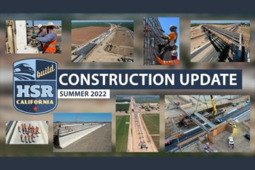 A collage of screenshots form the construction update video, showing workers, construction, right of way, and more. Says "Construction Update Summer 2022."