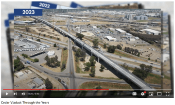 A screenshot of recent drone footage of the complete Cedar Viaduct