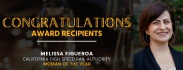 Banner that reads, “Congratulations award recipients, Melissa Figueroa woman of the year” next to a photo of Melissa.