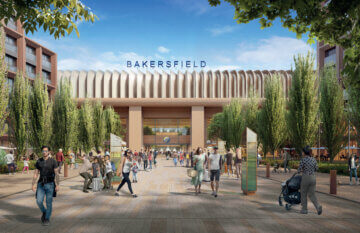 A rendering of what the Bakersfield station exterior could look like in use