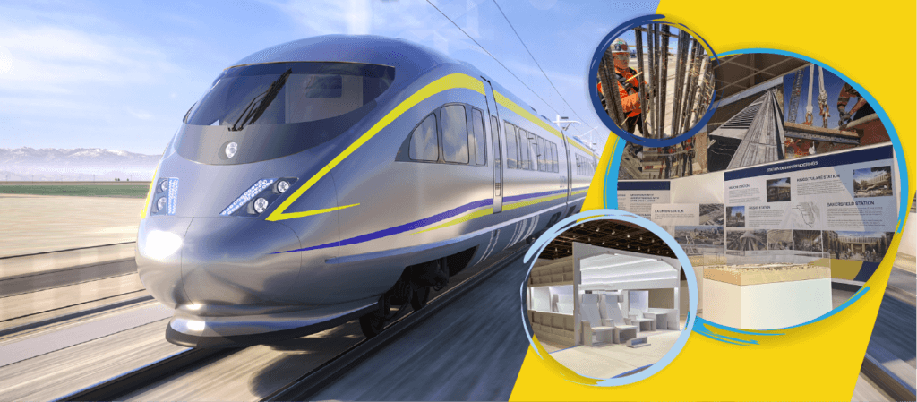 Rendering of high-speed train and glimpses of fair exhibit 