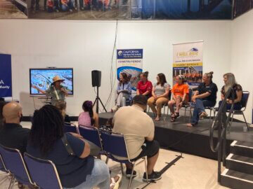 Visitors watching the Women in Construction panel at the California State Fair.